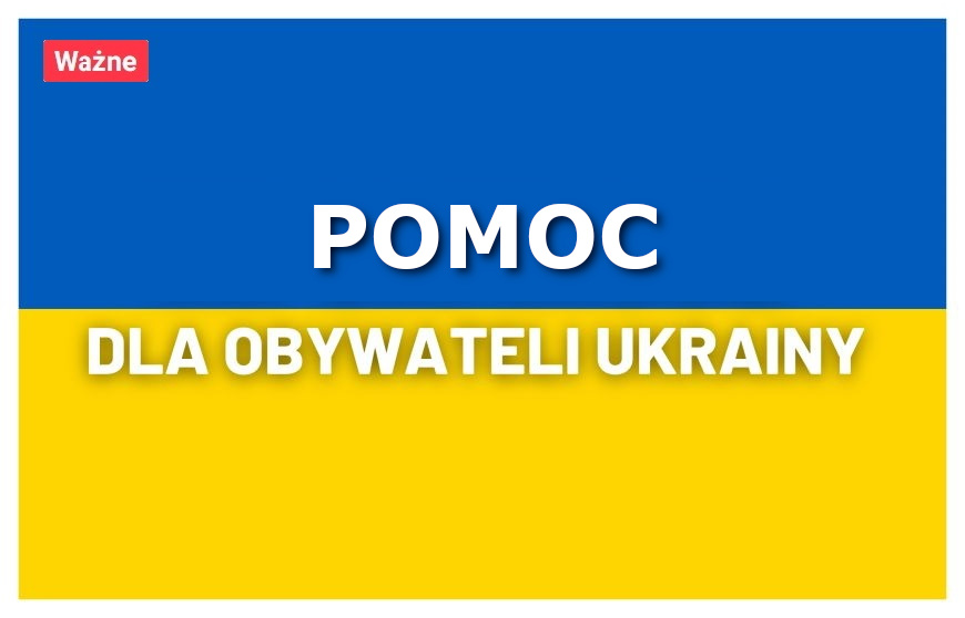 Napis pomoc dla obywateli Ukrainy na niebiesko żółtym tle