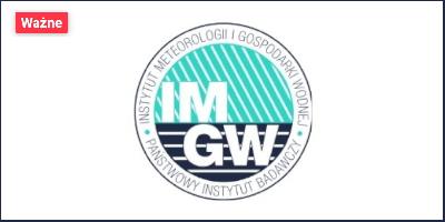 Logotyp IMGW - Koło z napisem Instytut Meteorologii i Gospodarki Wodnej Państwowy Instytut Badawczy